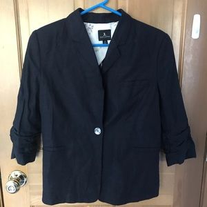 Navy Blazer with 3/4 length ruched sleeves